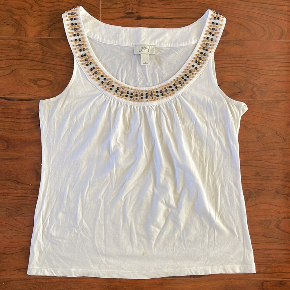- Ann Taylor LOFT White Sleeveless Beaded Tank Top Blouse Shirt